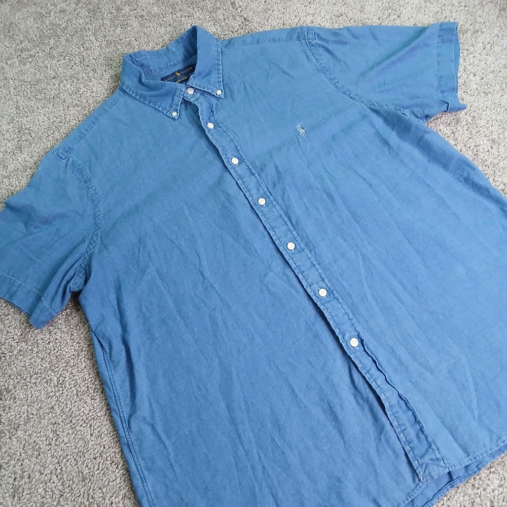 Polo Ralph Lauren Indigo Oxford Shirt Mens XL Blue Short Sleeve Button Down